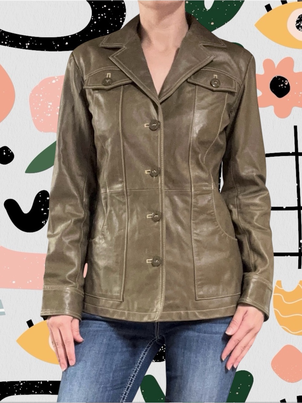 Wilson’s Leather Maxima | Vintage Y2K Green 100% Genuine Leather Blazer Jacket